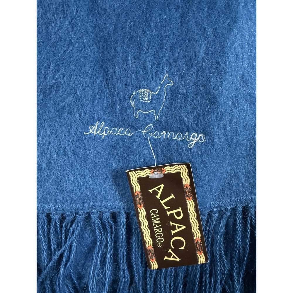 Alpaca Camargo Scarf Blue 30% Alpaca Fringe Embroidered Llama NWT - Picture 2 of 5